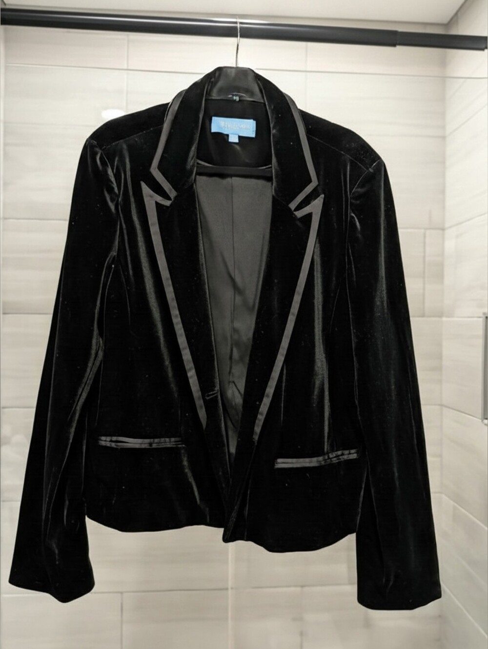 Draper James Black Velvet Blazer with Satin Trim